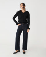 Daisy Tencel Frill Cardigan in black — full-length view