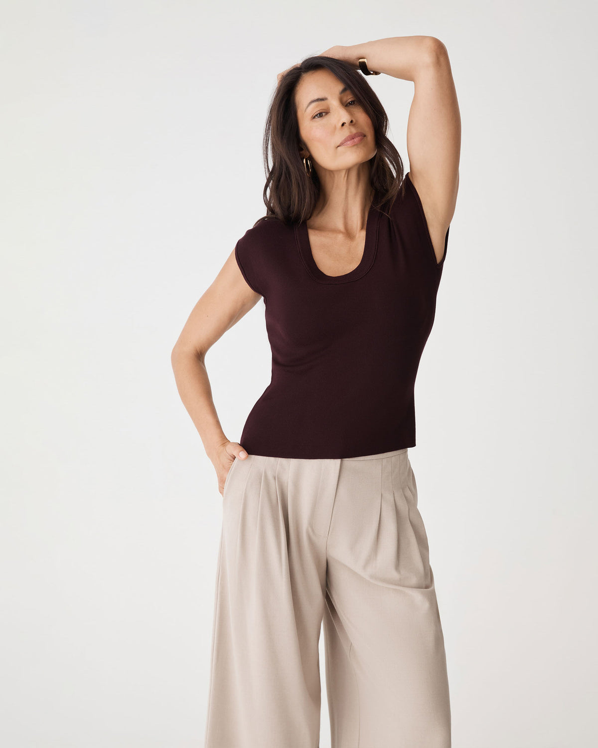 Laura Tencel Scoop Neck Knit in blackberry — view 3