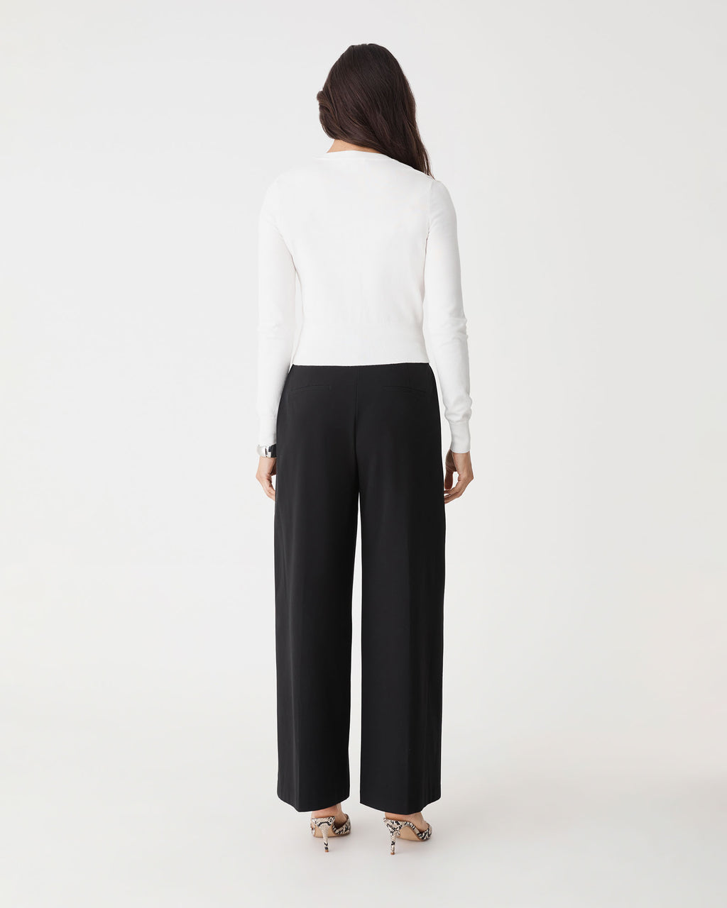 Jessie Crew Neck Cardigan in ivory — back view