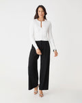 Jessie Crew Neck Cardigan in ivory — full-length view