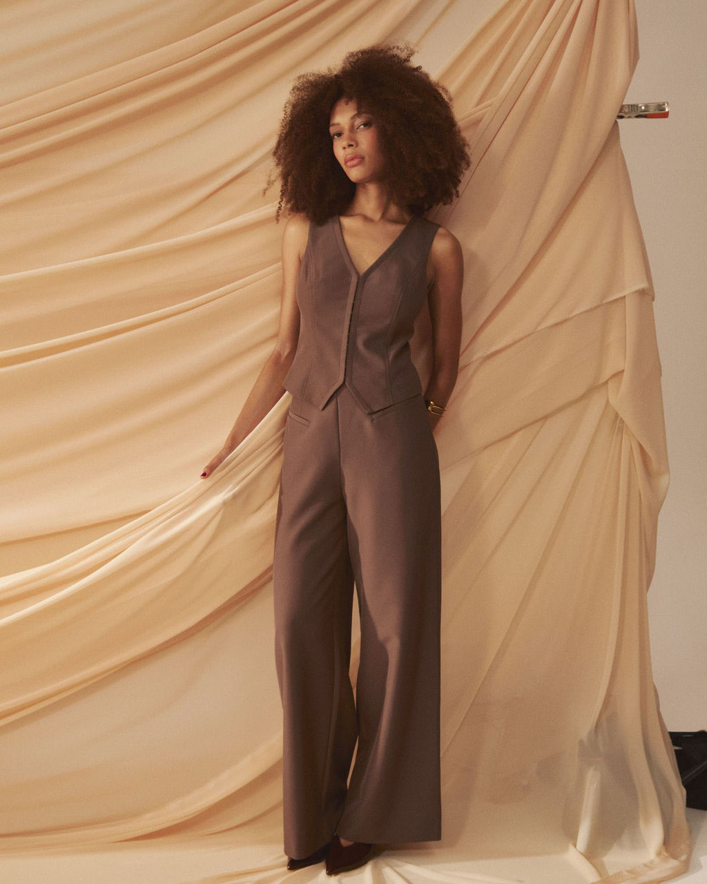 Dakota Basque Waist Pants in truffle — alternate view