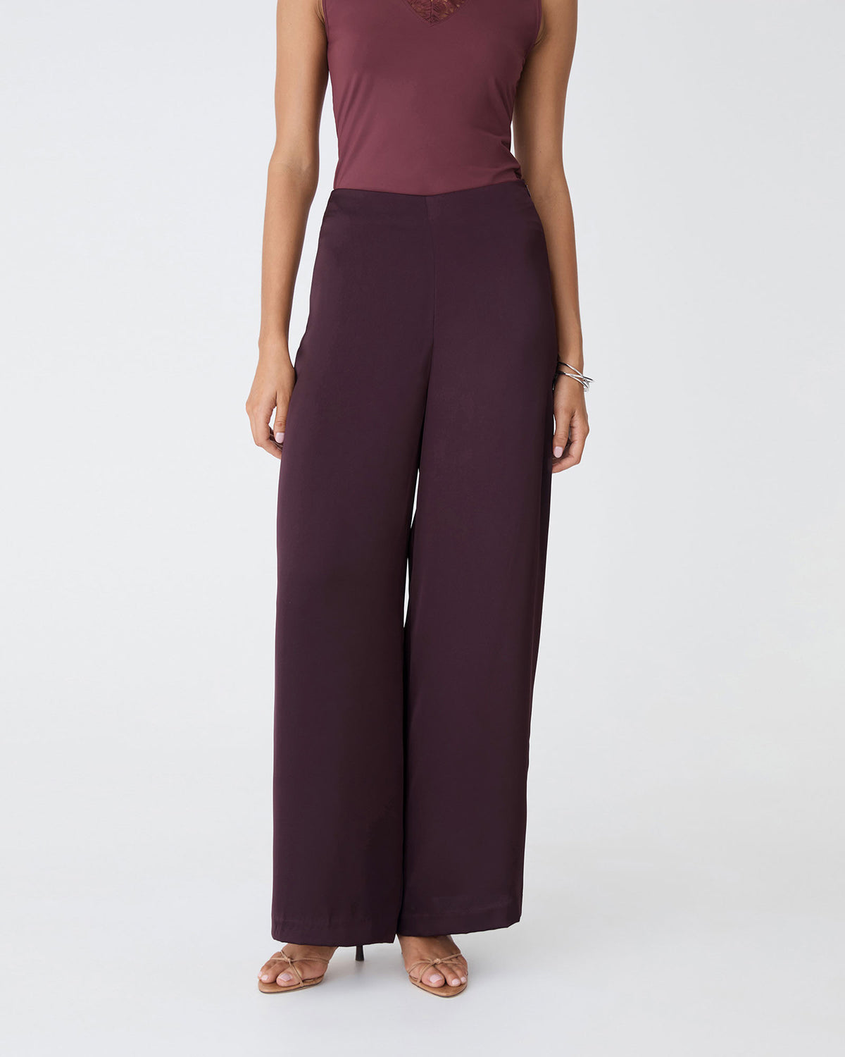 Asma Satin Wide Leg Pants in ganache — close-up view