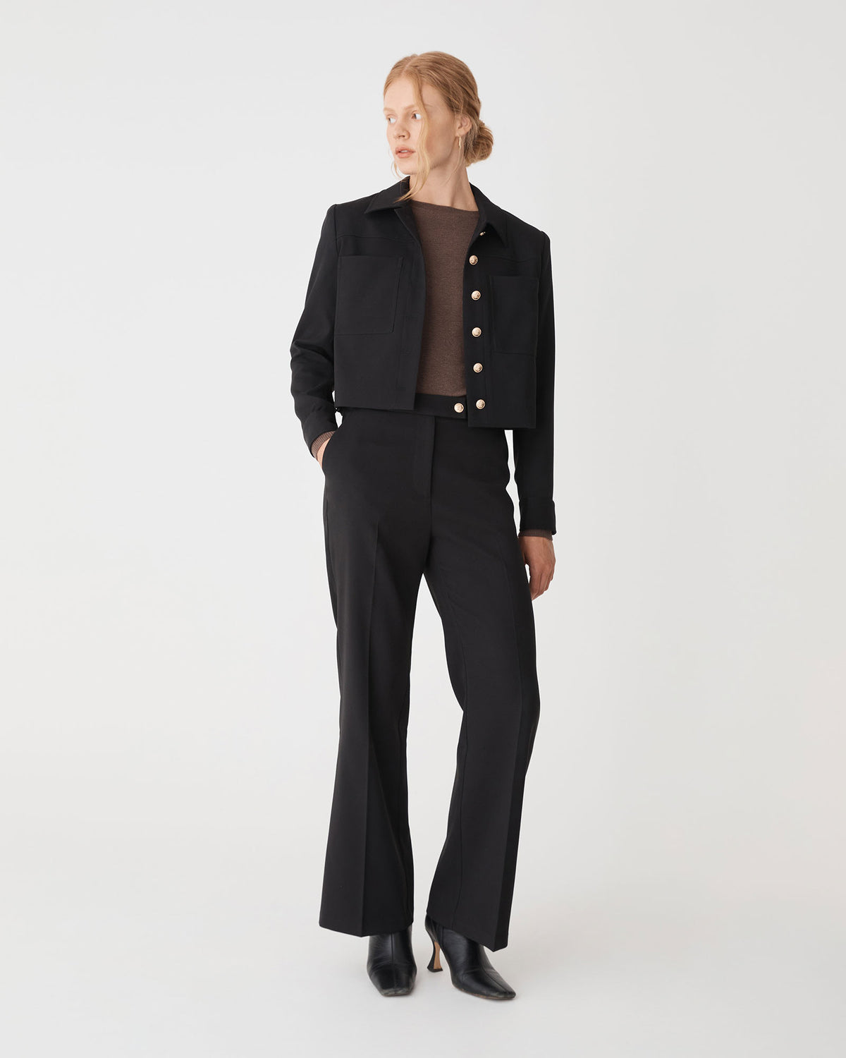 Sadie Bootleg Pants in black — full-length view 3