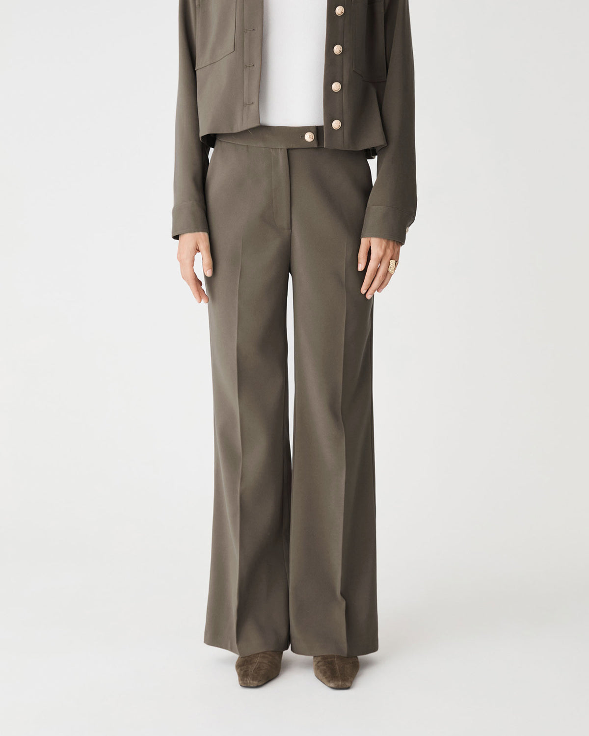 Sadie Bootleg Pants in dark khaki — view 2