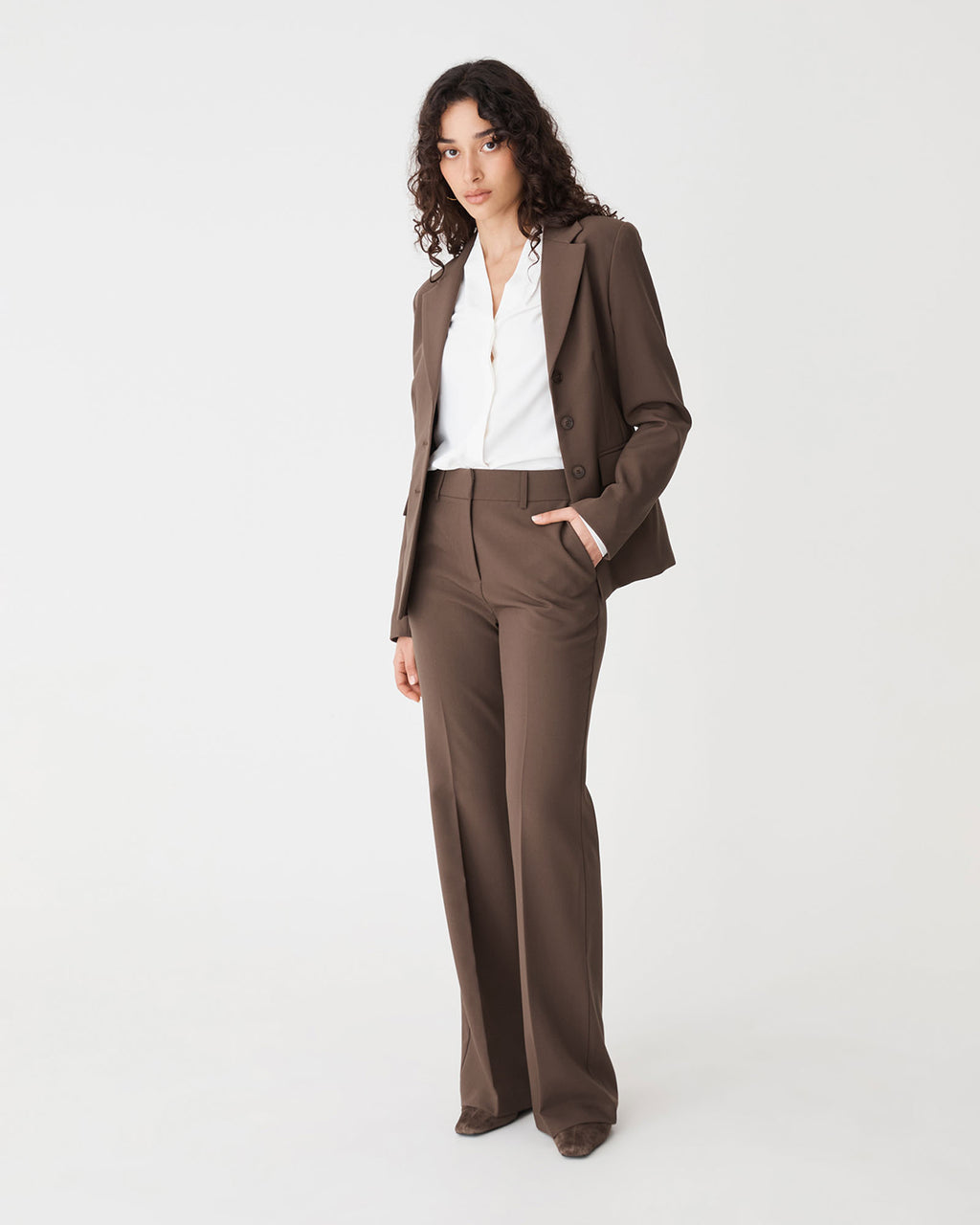 Lydia Bootleg Pants in chocolate — full-length view 3