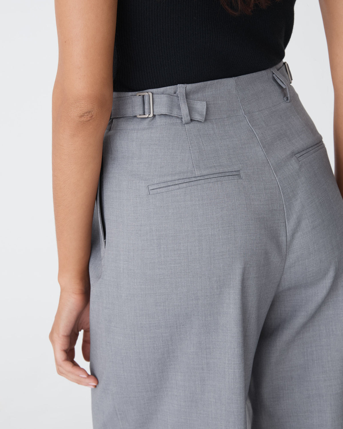 Milan 2 Adjustable Waist Pants in steel — fabric detail