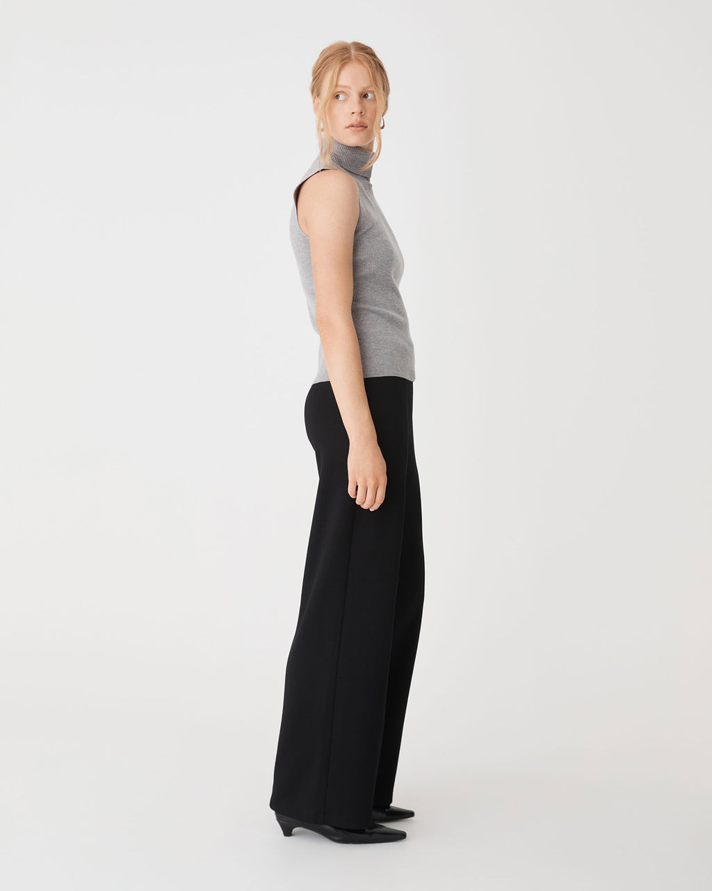 Juno Wide Leg Ponte Pants in black — side view
