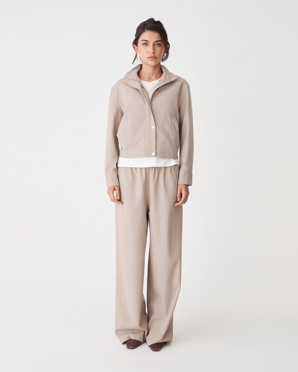 Irene Elastic Waist Pants in oat — full-length view 2