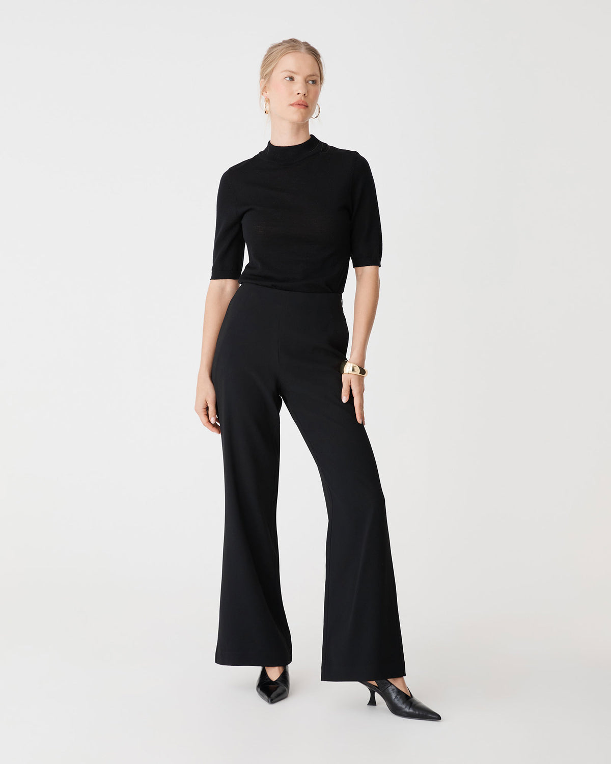Kaitlyn Crepe Bootleg Pants in black — full-length view 2
