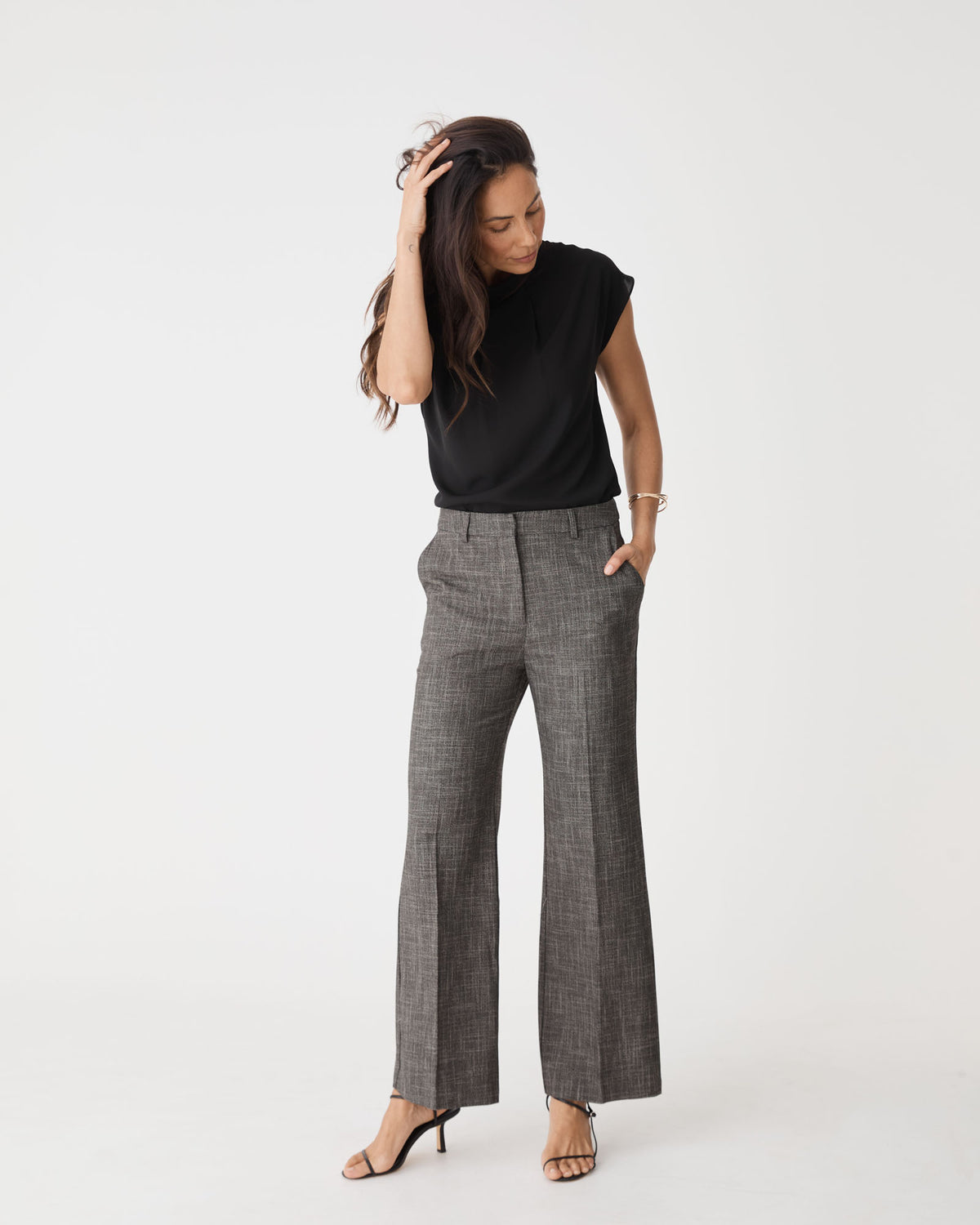 Harper Straight Leg Pants in black melange — full-length view 2