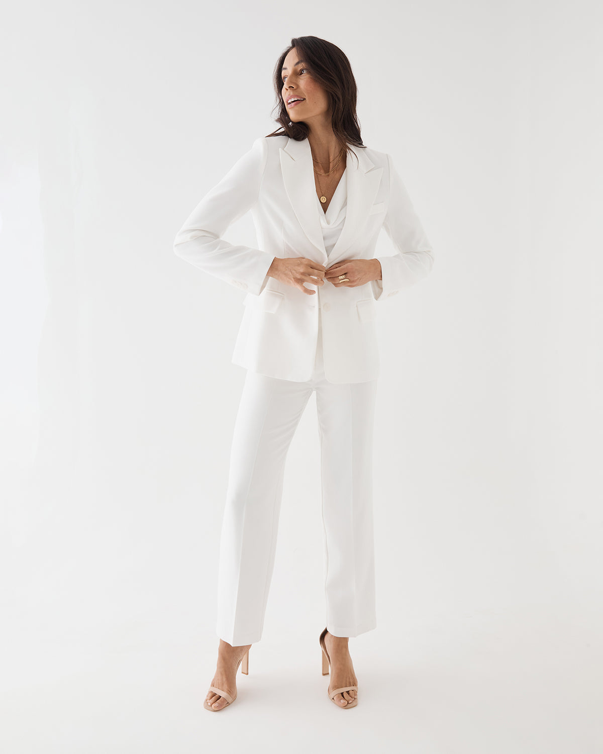 Jennifer Straight Leg Pants in ivory — full-length view 3