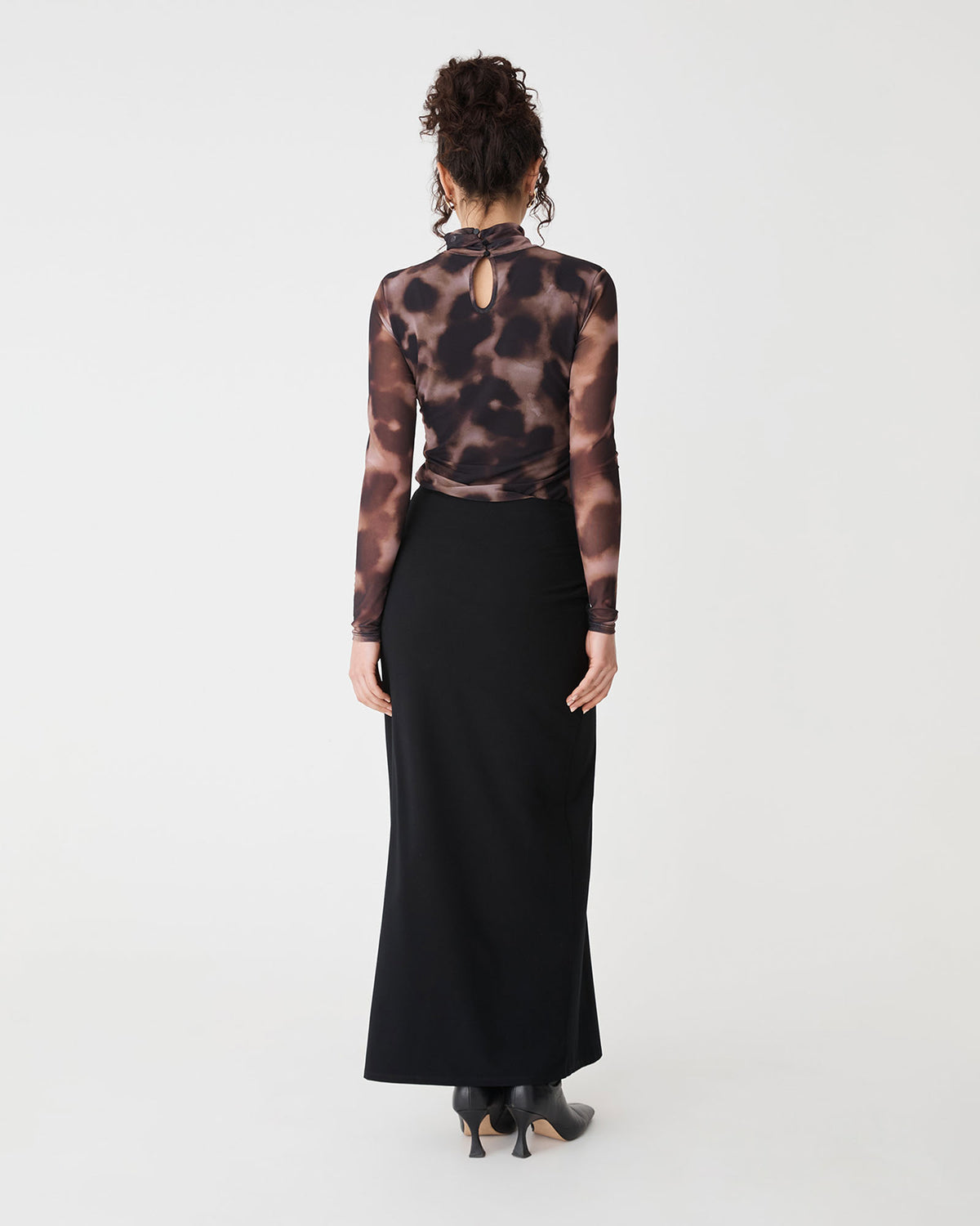 Dasha Ruched Bamboo Skirt in black — back view