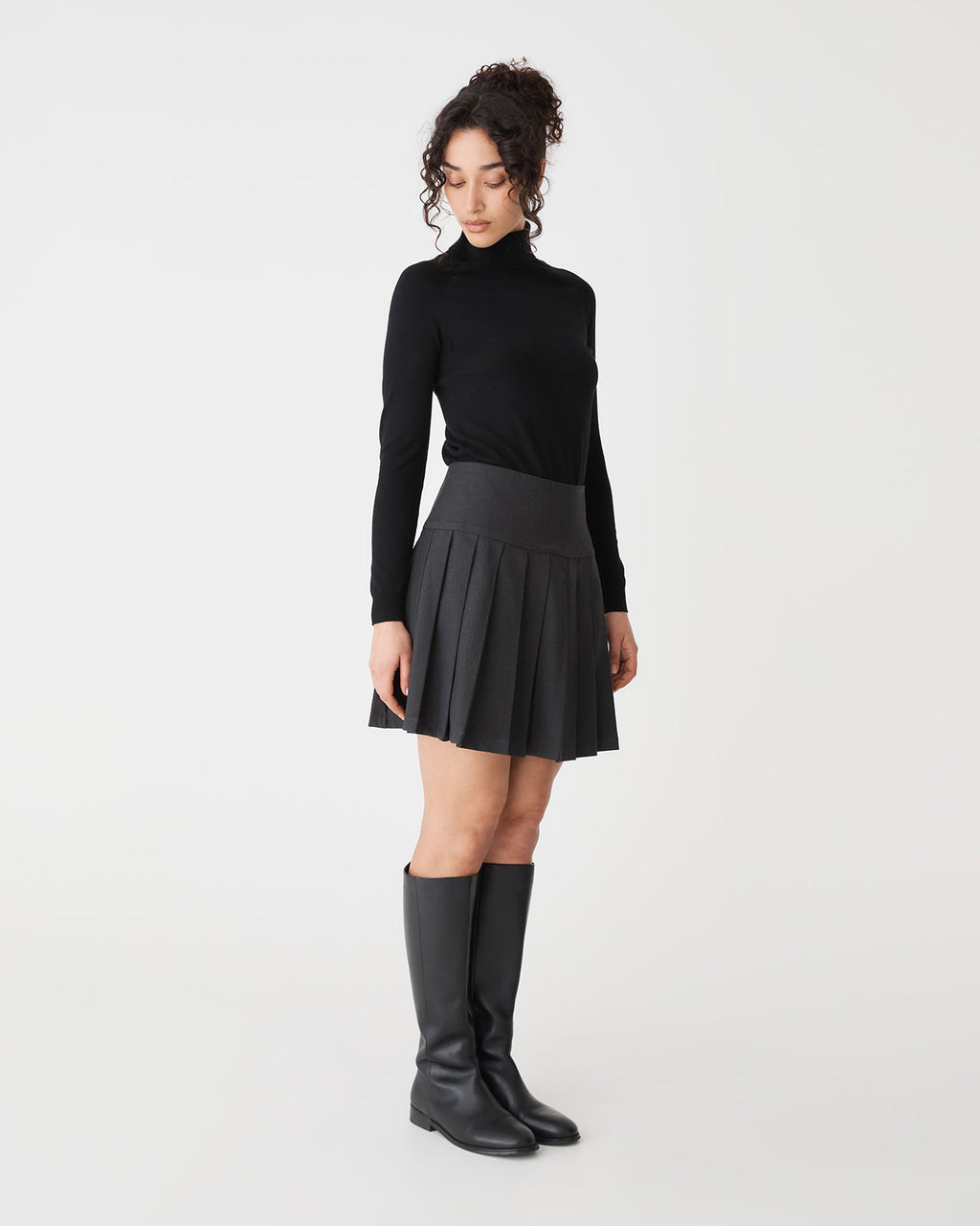 Westwood Pleated Mini Skirt in charcoal — side view
