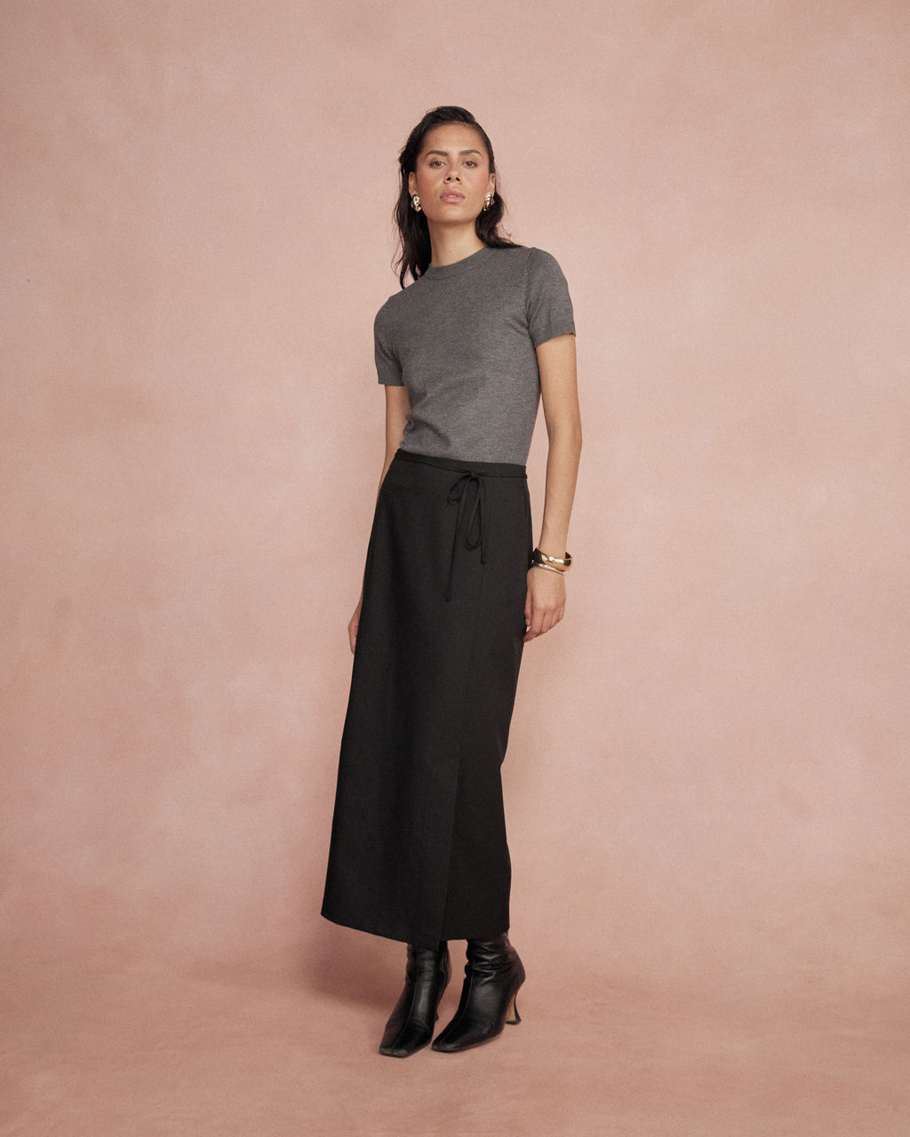 Greta Column Skirt in black — full-length view 2