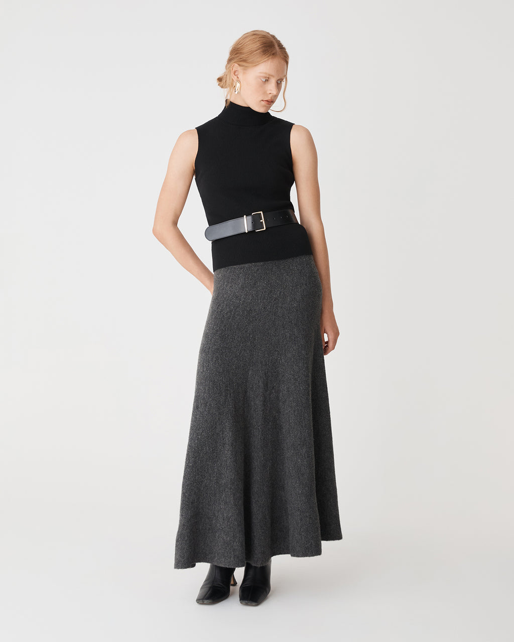 Gina A-Line Knit Skirt in charcoal — full-length view 2