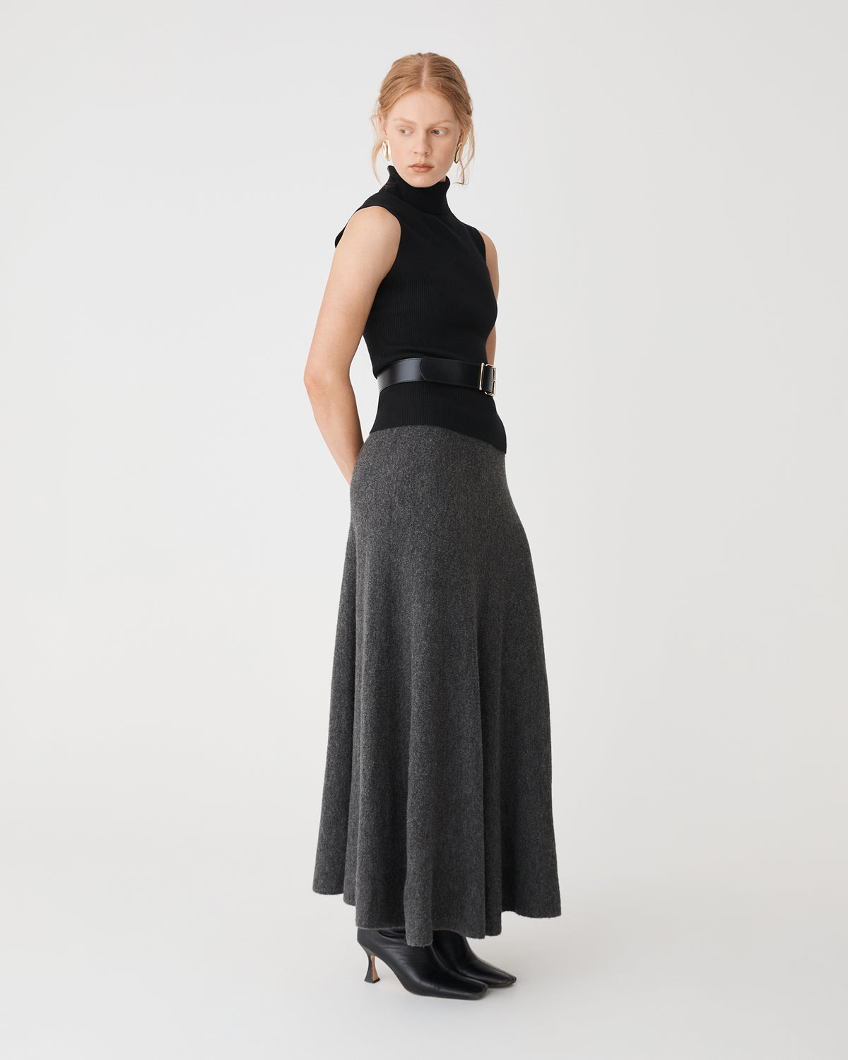 Gina A-Line Knit Skirt in charcoal — side view