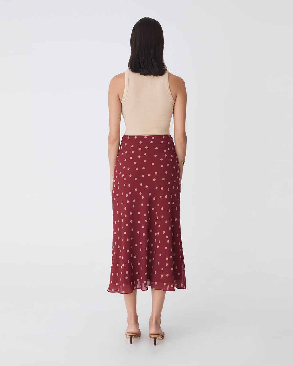 Lottie Printed Skirt in deep red spot — back view