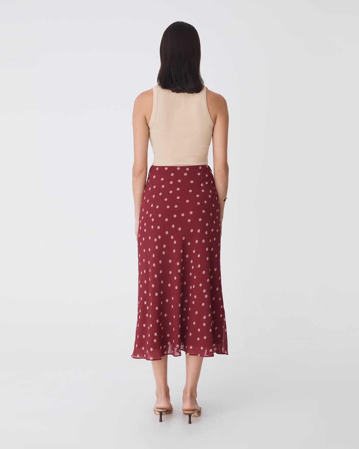 Lottie Printed Skirt in deep red spot — back view