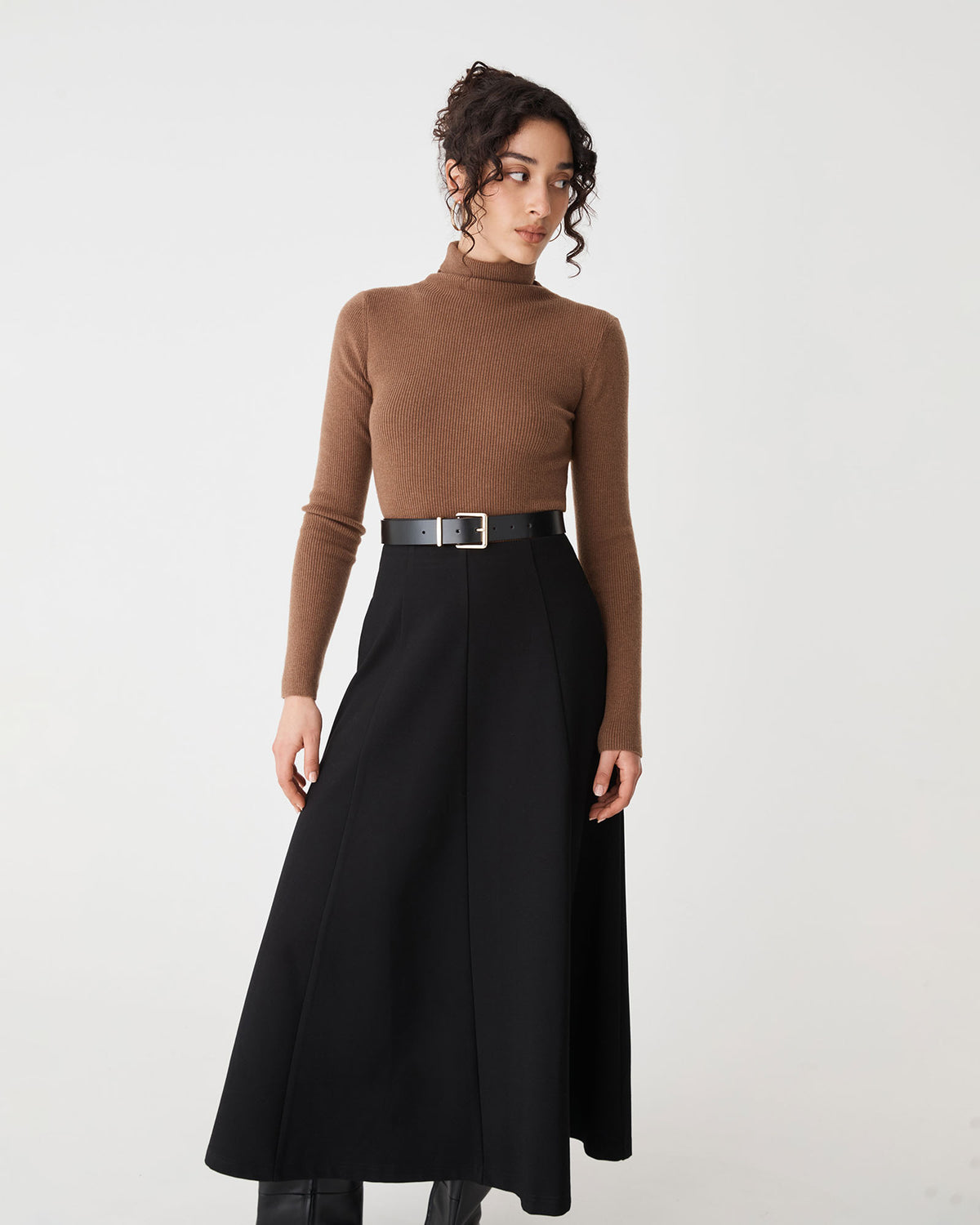 Janice A-Line Ponte Skirt in black — close-up view 2