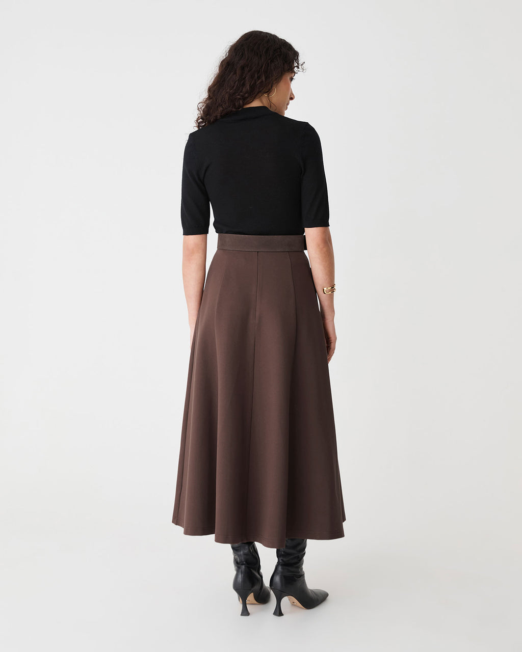 Janice A-Line Ponte Skirt in chocolate — back view