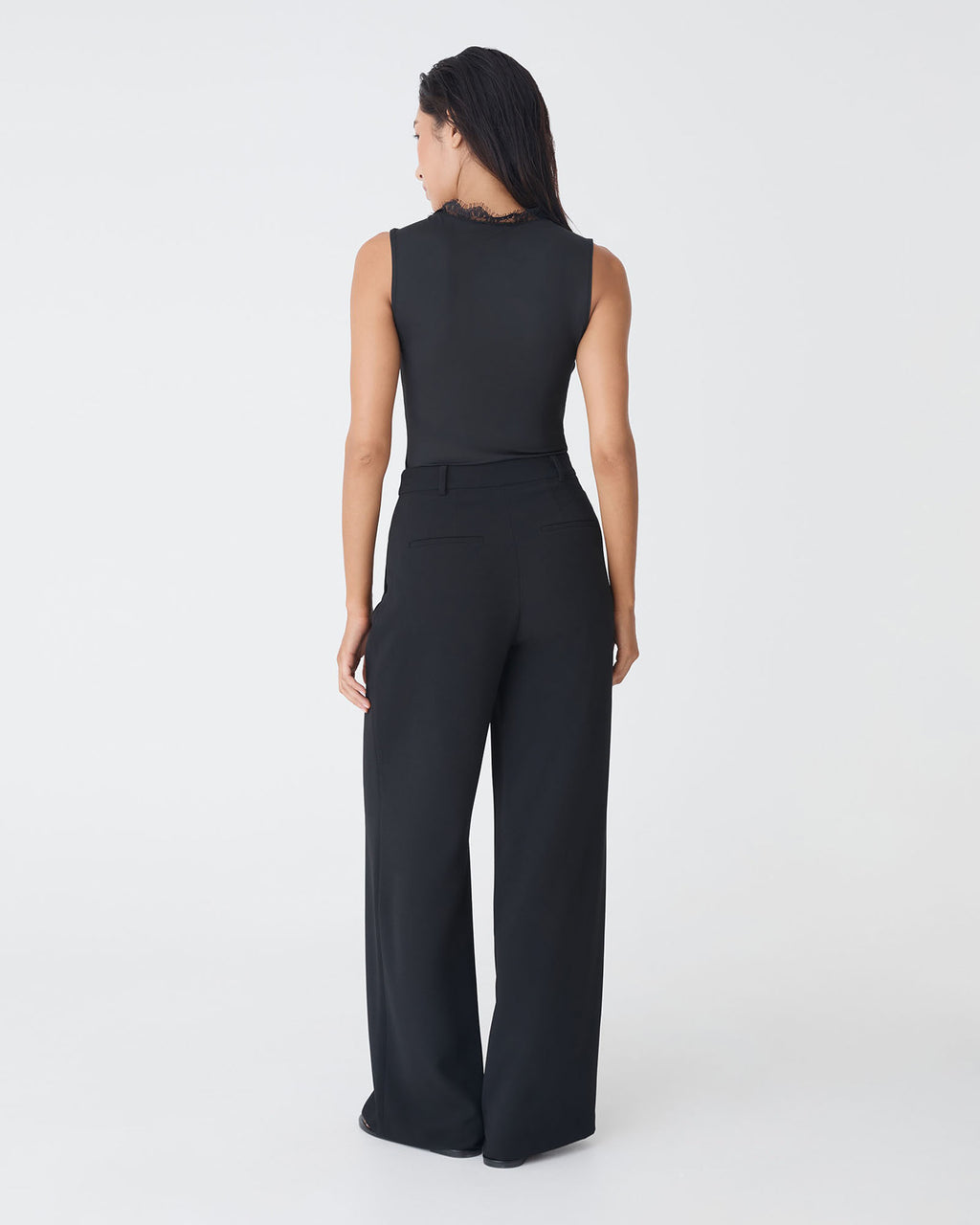 Greer Lace Trim Cami in black — back view