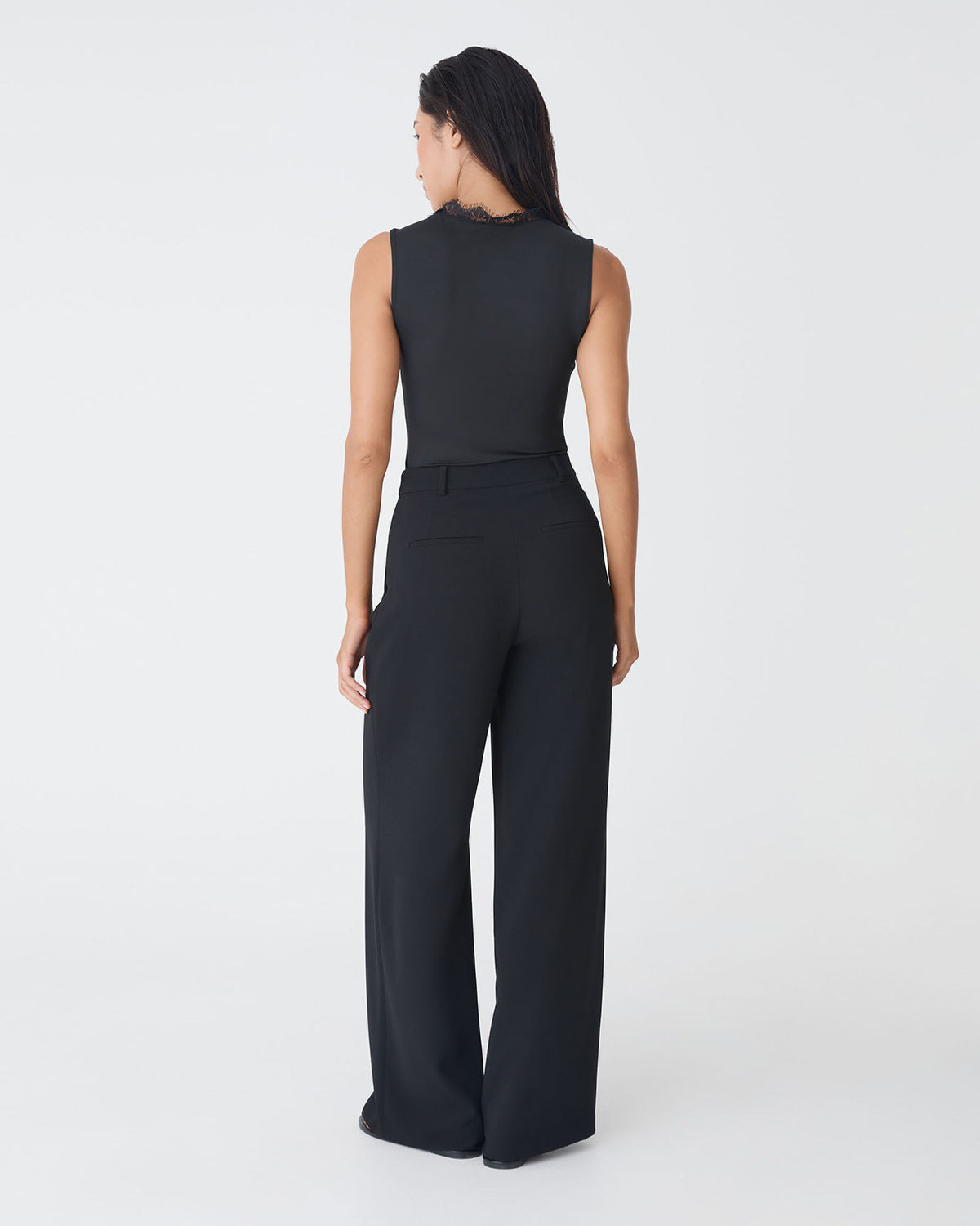Greer Lace Trim Cami in black — back view