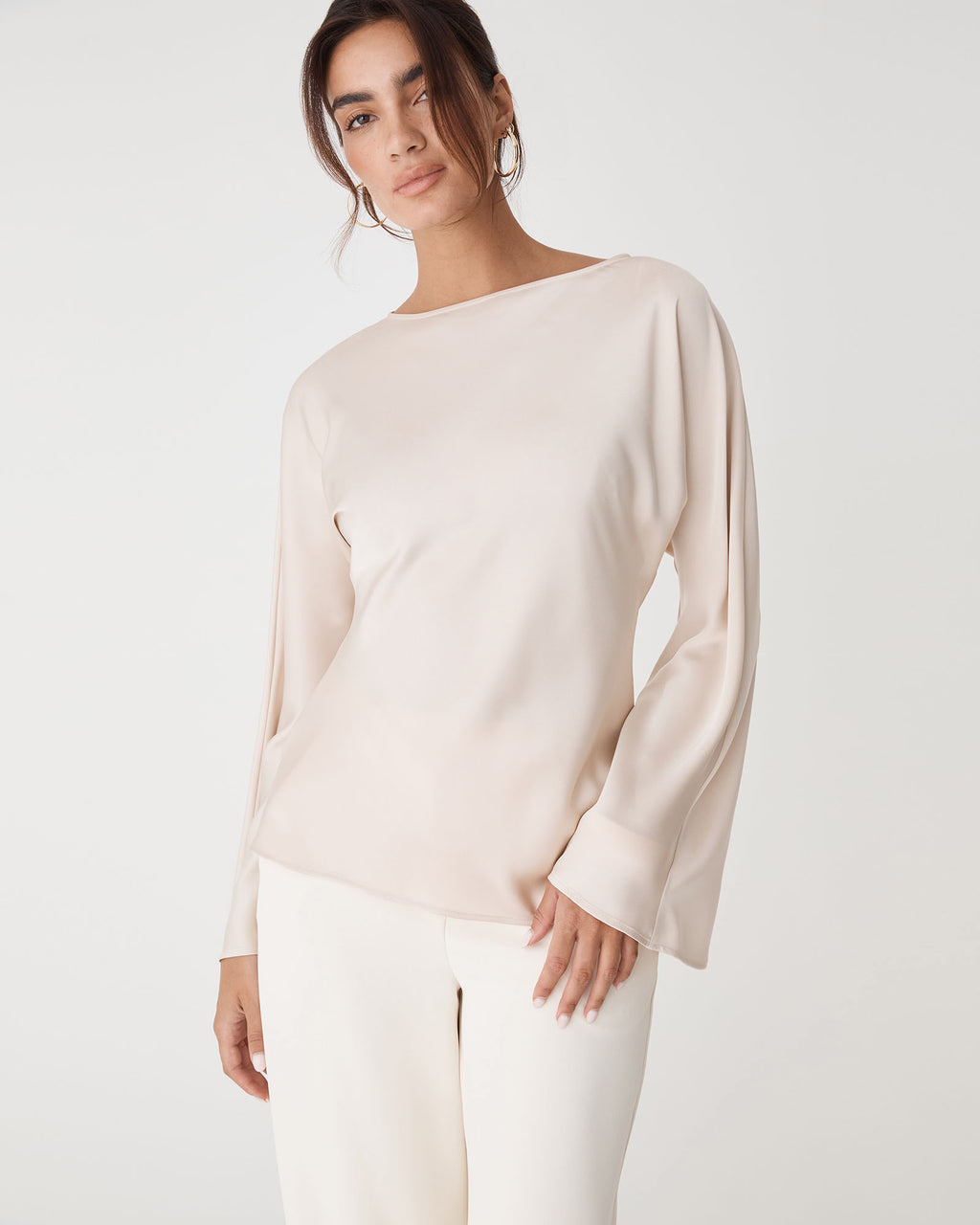 Asma Satin Bias Top in champagne — close-up view 2