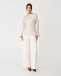 Asma Satin Bias Top in champagne — full-length view