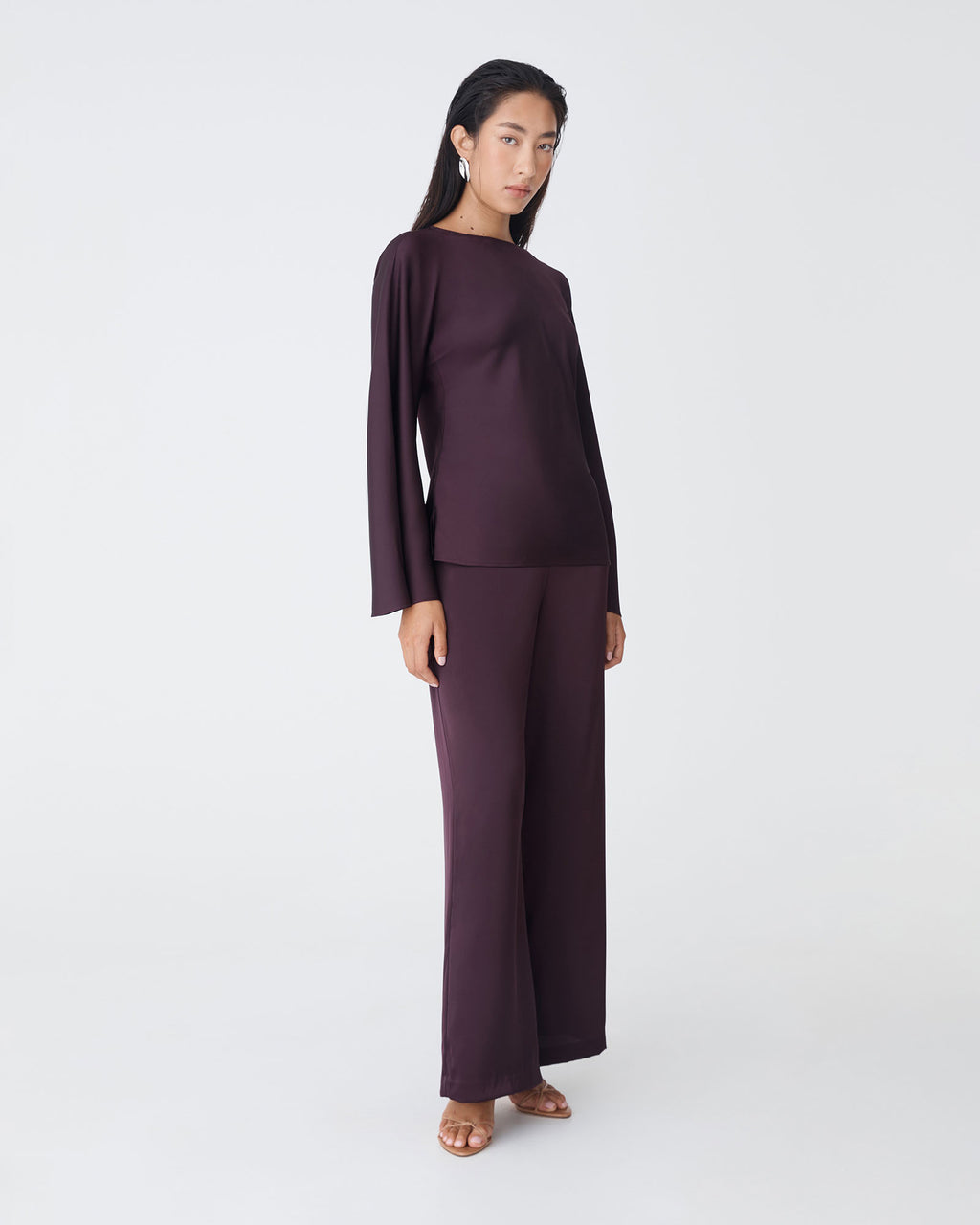 Asma Satin Bias Top in ganache — side view