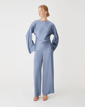 Asma Satin Bias Top in slate blue — full-length view