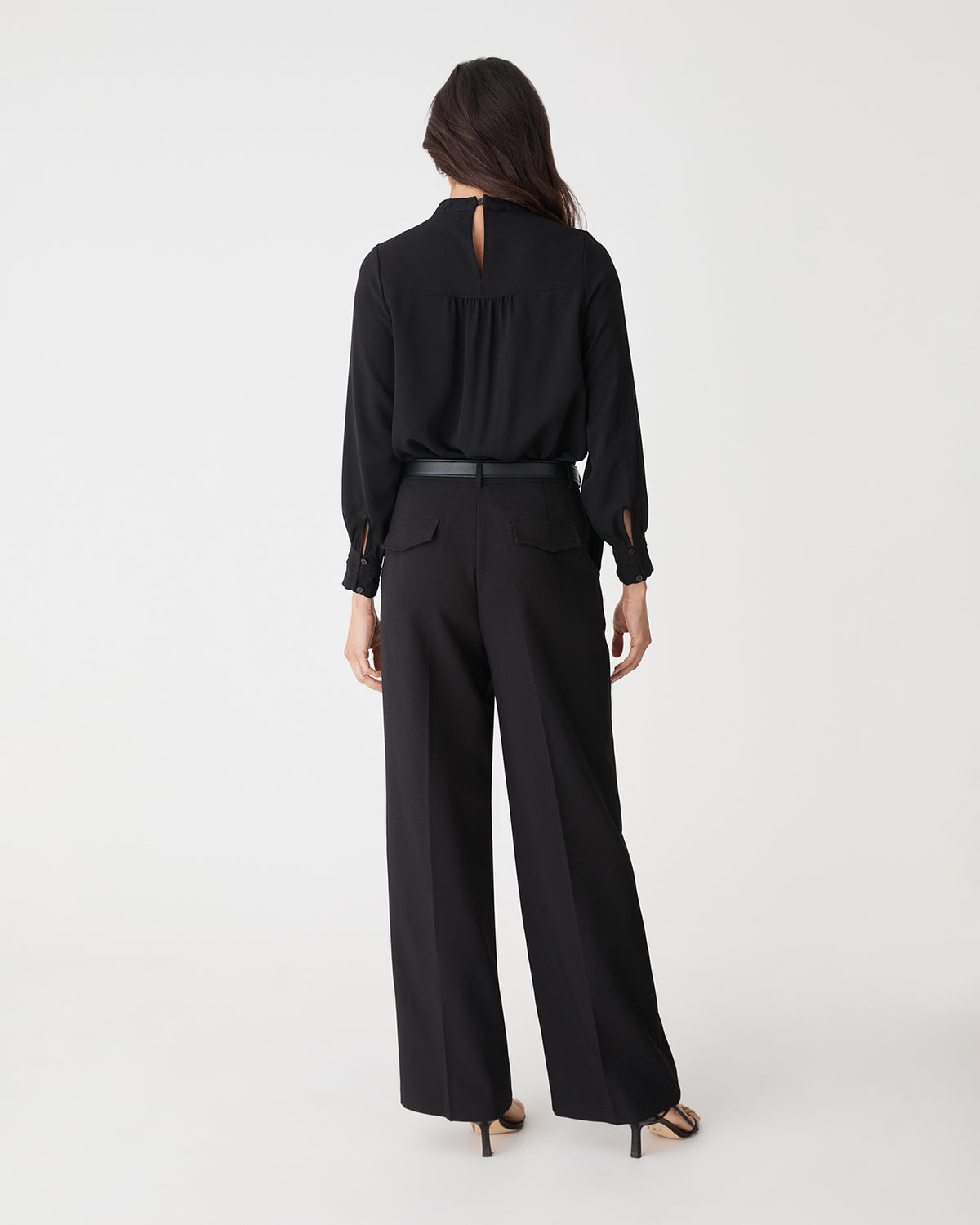 Fiora Lace Yoke Blouse in black — back view