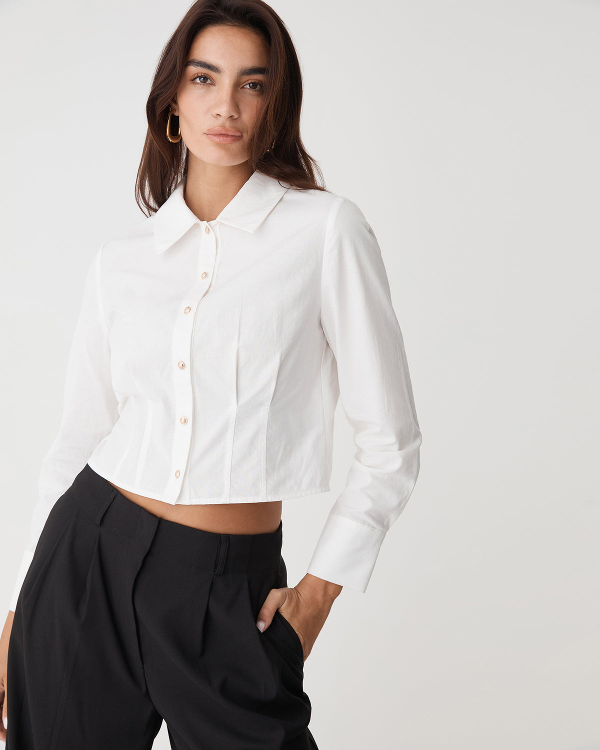Gabby Pleated Hem Shirt in white — close-up view 2