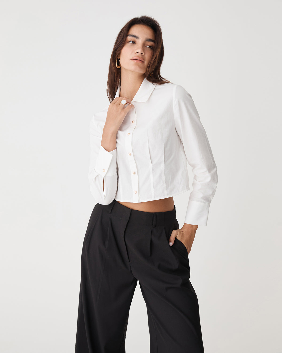 Gabby Pleated Hem Shirt in white — close-up view 3