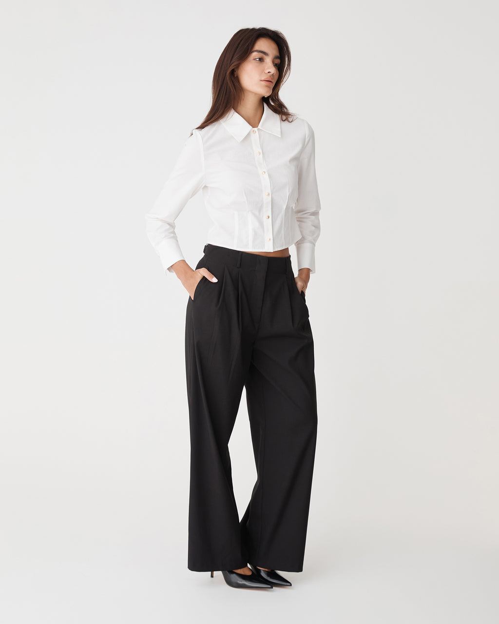 Gabby Pleated Hem Shirt in white — side view