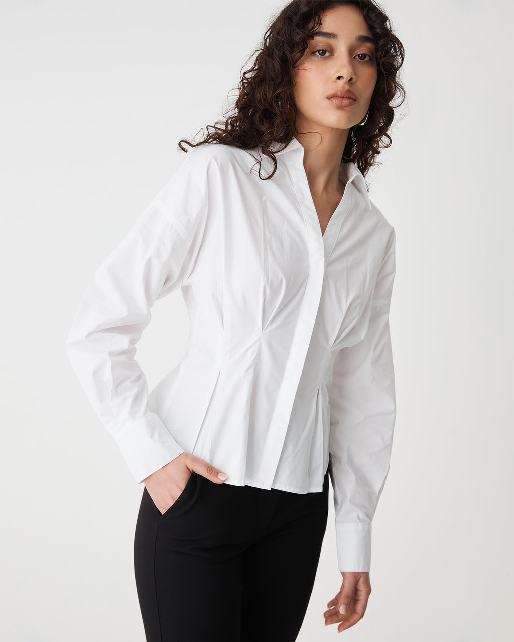 Billie Pleat Waist Shirt in white — close-up view 2