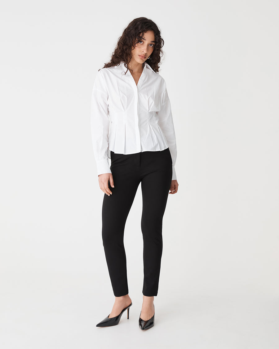 Billie Pleat Waist Shirt in white — full-length view