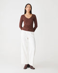 Isla V-Neck Bamboo Top in chocolate — full-length view