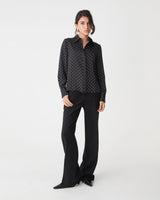 Courtney Satin Spot Shirt in black white dot — full-length view