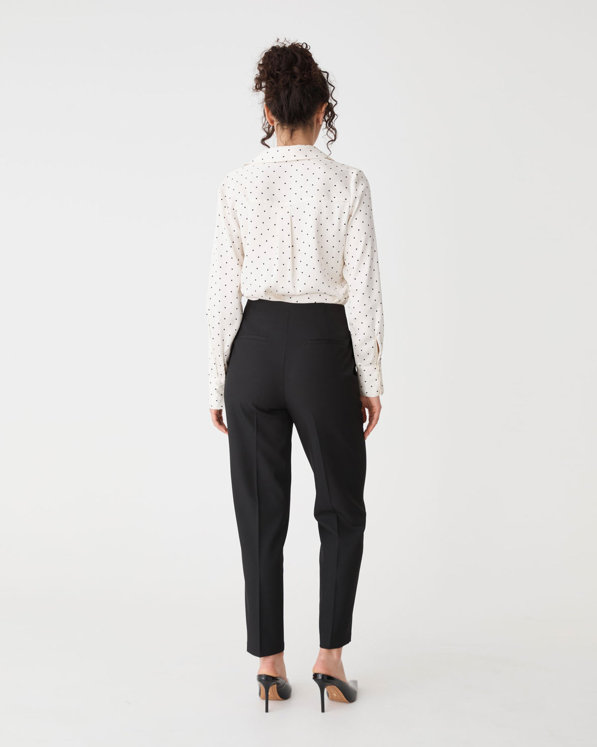 Courtney Satin Spot Shirt in ivory black dot — back view