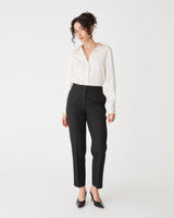 Courtney Satin Spot Shirt in ivory black dot — full-length view