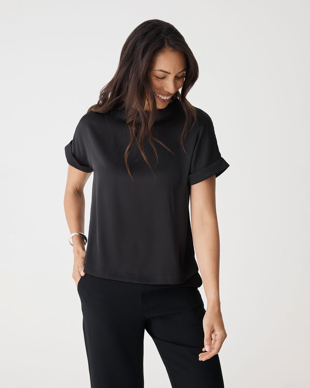 Cameron Satin Tee in black — view 2