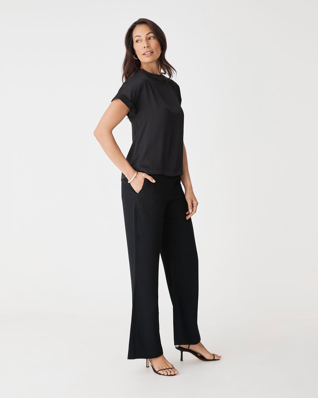 Cameron Satin Tee in black — view 3