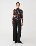 Savanna Printed Mesh Top in brown abstract — full-length view