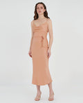 Carissa Bias Dress in dusty coral — full-length view