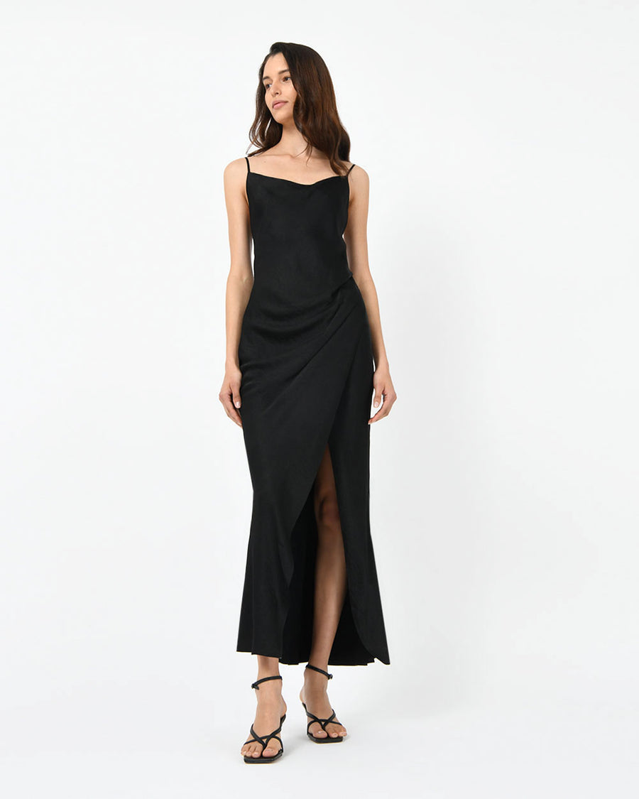 Isabel Low-Back Dress in black — full-length view