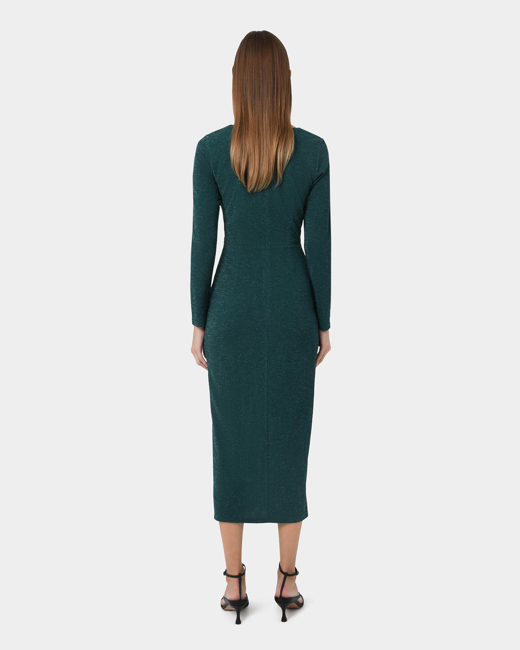Giada Twist Knit Glitter Dress in green — back view