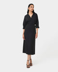 Betty Wrap Tie Dress in black — full-length view