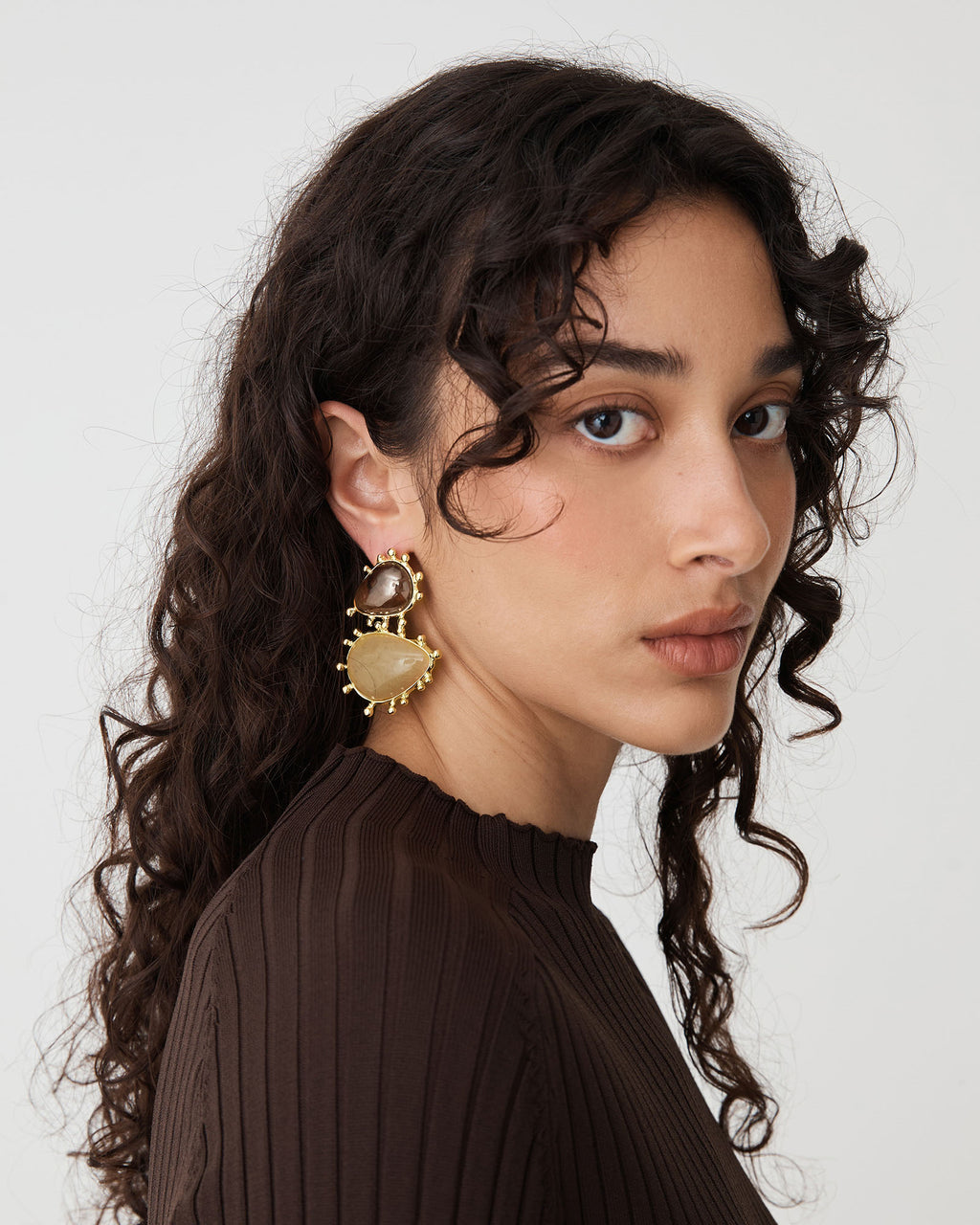 Terra Stone Earrings in brown honey — view 3