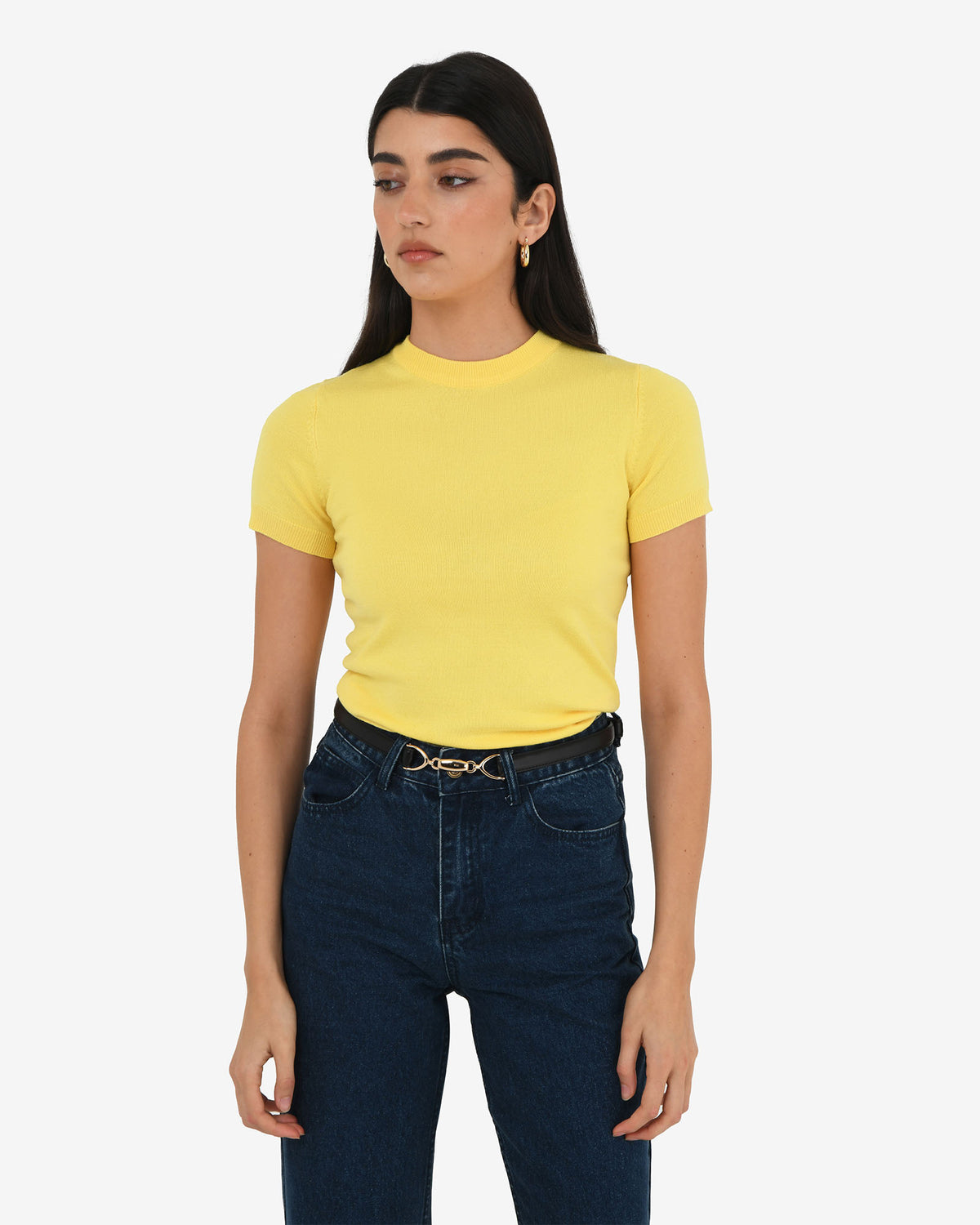 Emeri Leather Adjustable Belt in black — close-up view