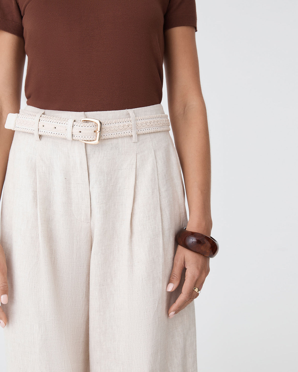 Renata Woven Belt in ivory — close-up view